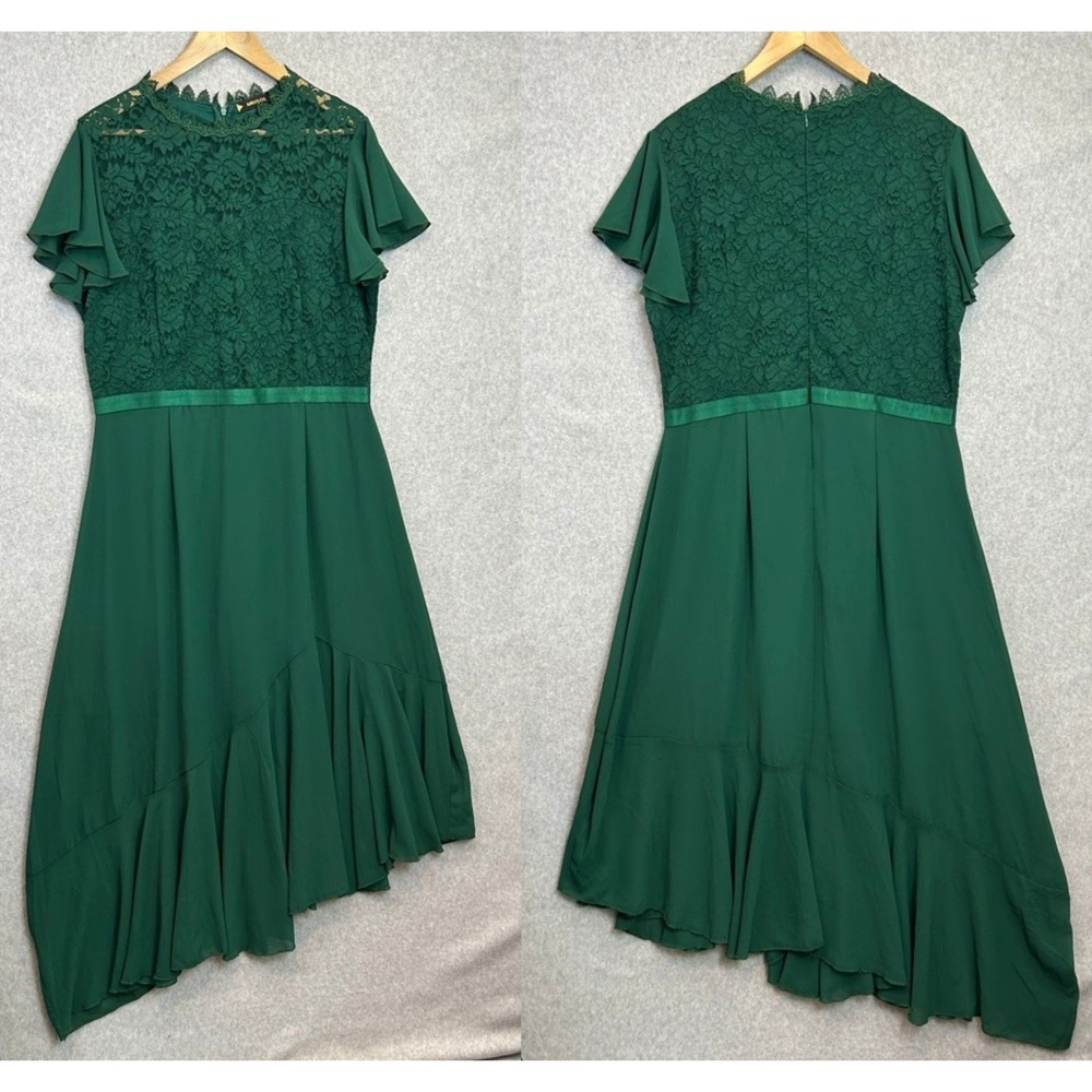 Miusol 2XL Dress Emerald Green Lace Bodice Asymmetric Formal Cocktail Holiday